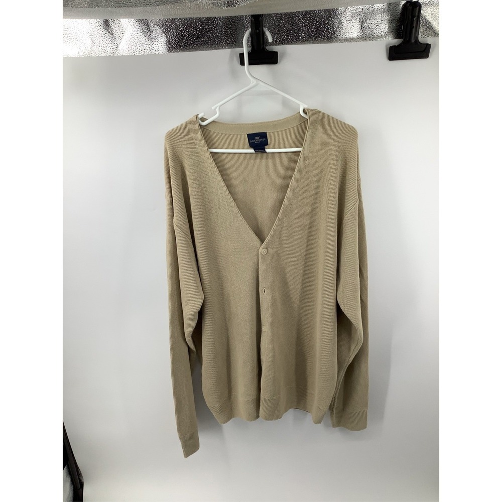 Dockers Golf Mens XXL Tan Beige Acrylic V-Neck Button Front Cardigan Sweater